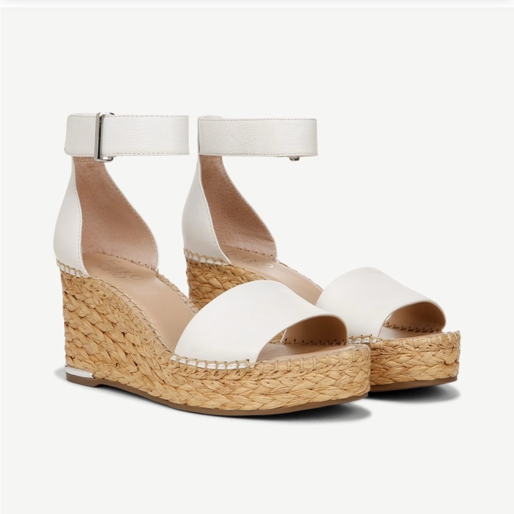 Franco Sarto White Wedge Sandals with Ankle Strap
